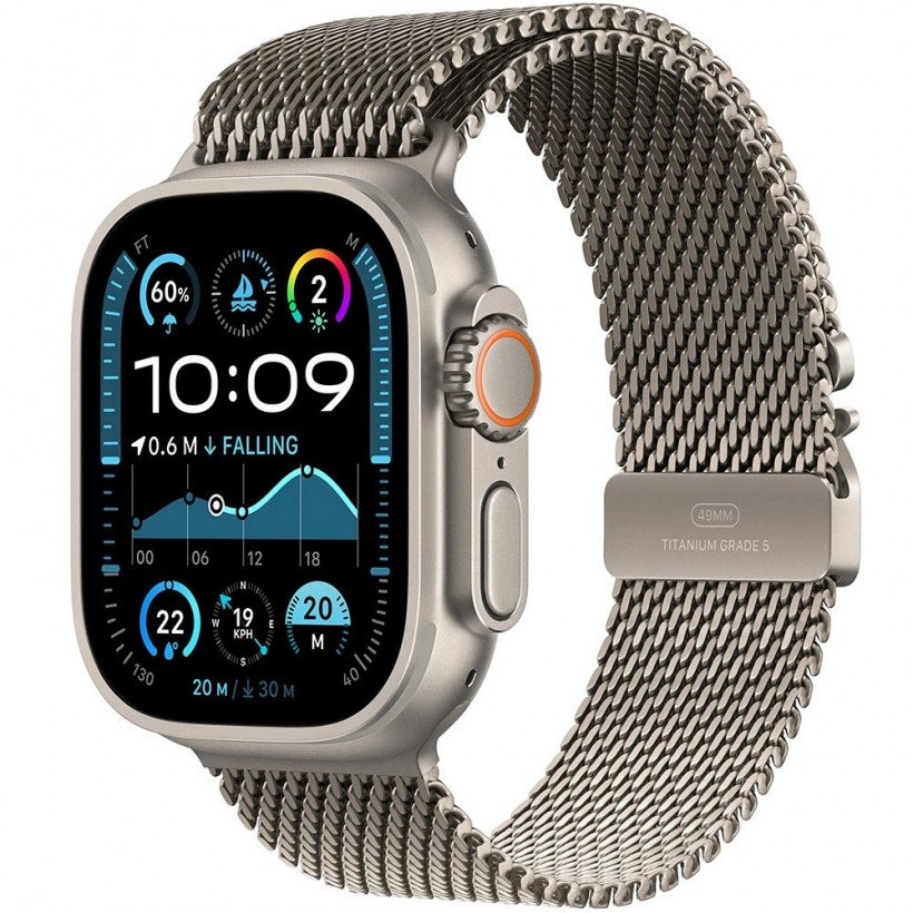 Смарт-часы Apple Watch Ultra 2 GPS + Cellular 49mm Natural Titanium Case w. N. Titanium Milanese Loop - S (MX4M3)