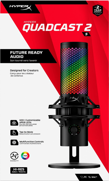 Мікрофон для ПК/ для стрімінгу, подкастів HyperX QuadCast 2 S Black RGB (9A273AA)  Фото №18