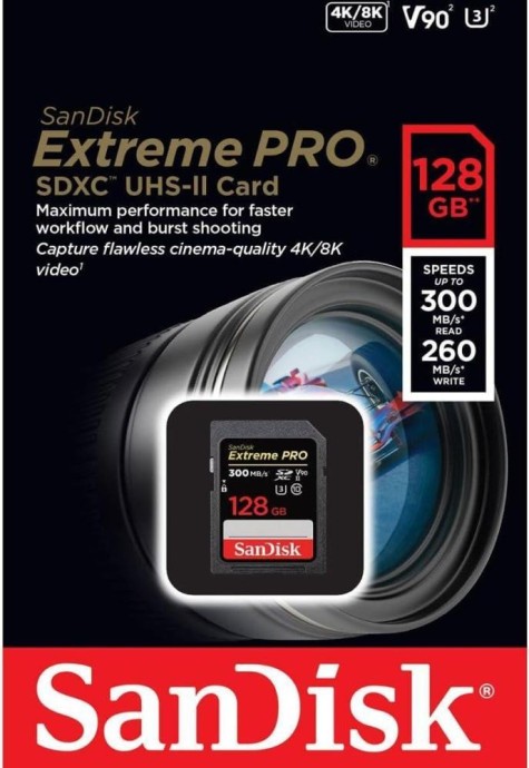 Карта памяти SanDisk 128 GB SDXC UHS-II U3 V90 Extreme Pro (SDSDXDK-128G-GN4IN)  Фото №0