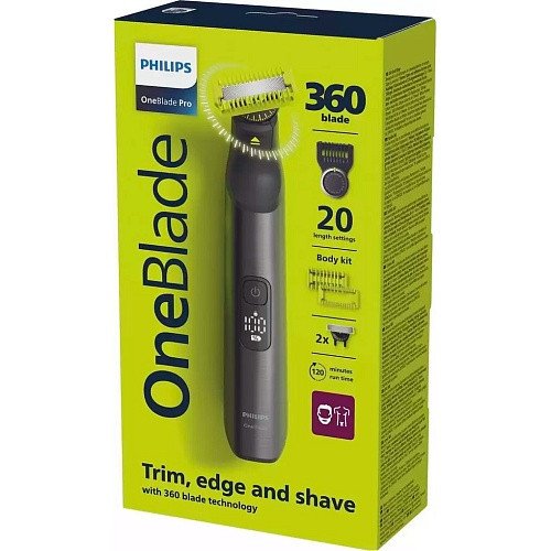 Триммер для бороды и усов/ Триммер для тела (бодигрумер) Philips OneBlade Pro 360 Face + Body QP6552/30  Фото №2