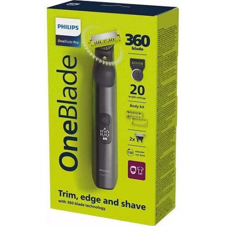Триммер для бороды и усов/ Триммер для тела (бодигрумер) Philips OneBlade Pro 360 Face + Body QP6552/30  Фото №2