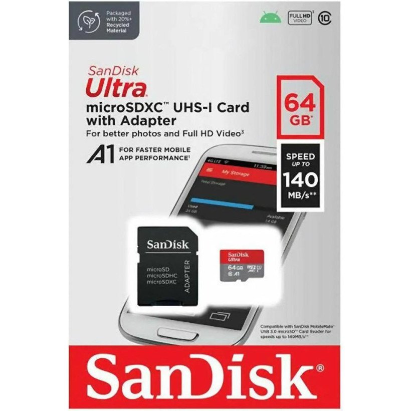 Карта пам&#039;яті SanDisk 64 GB microSDXC UHS-I A1 Class 10 Ultra (SDSQUAB-064G-GN6MA)  Фото №3