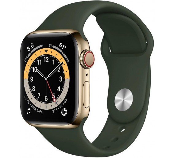 Смарт-годинник Apple Watch Series 6 GPS + Cellular 40mm Gold Stainless Steel Case w. Cyprus Green Sport B. (M02W3) (USA)  Фото №0