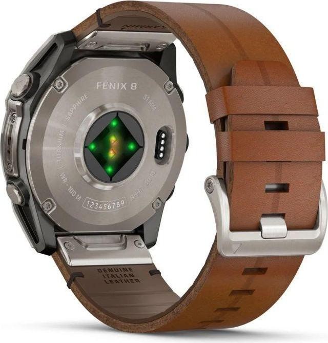 Смарт-годинник Garmin Fenix 8 51mm AMOLED Sapphire Carbon grey DLC w. Chestnut Leather Band (010-02905-40)  Фото №1