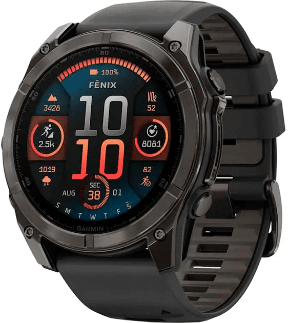 Смарт-годинник Garmin Fenix 8 51mm AMOLED Sapphire Carbon Gray DLC Titanium w. Black/Pebble Gray S. Band (010-02905-20/21)  Фото №0
