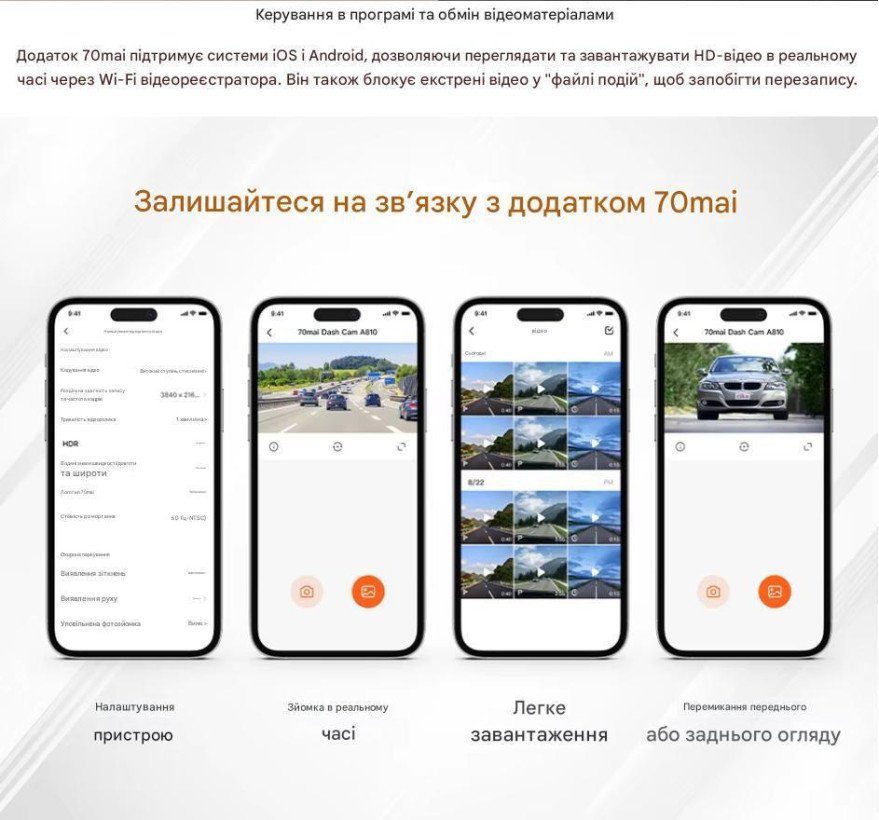 Автомобільний відеореєстратор 70mai Dash Cam 4K A810  Фото №3