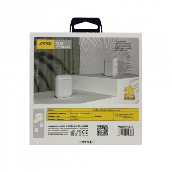 Наушники TWS ASPOR A616 White  Фото №4