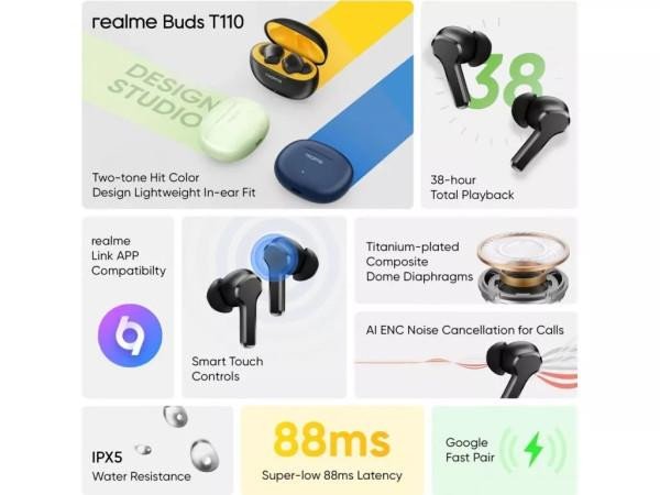 Навушники TWS realme Buds T110 Green  Фото №3