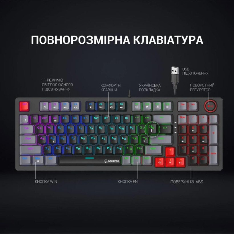 Клавиатура GamePro MK120 Blue Switches USB Black (MK120B)  Фото №11