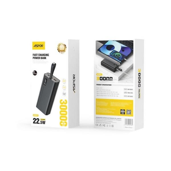 Внешний аккумулятор (power bank) ASPOR A337 30000mAh Black  Фото №2