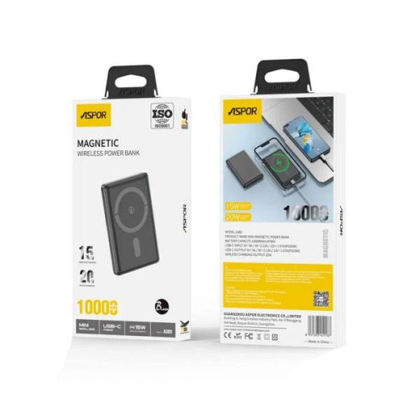 Зовнішній акумулятор (Power Bank) ASPOR A382 Magnetic Wireless 10000mAh Gray  Фото №2