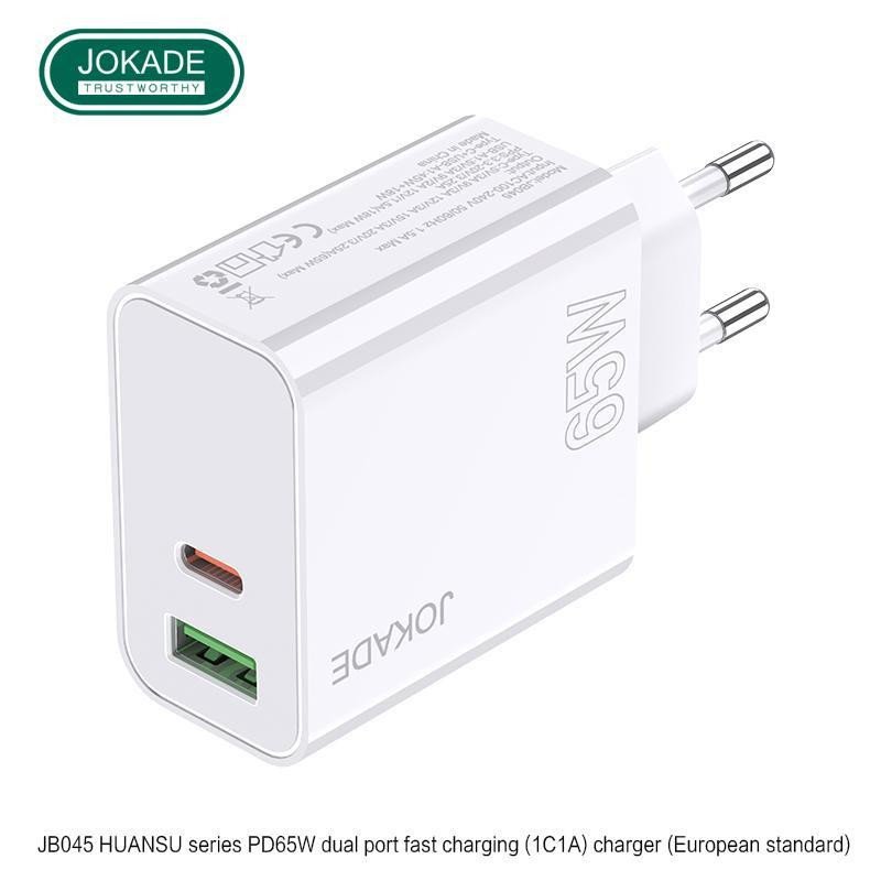 Мережевий зарядний пристрій Jokade JB045 (USB/USB-C/65W)- білий  Фото №0