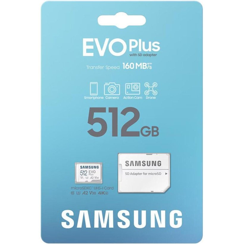 Карта пам&#039;яті Samsung 512 GB microSDXC Class 10 UHS-I U3 V30 A2 EVO Plus + SD Adapter (MB-MC512SA)  Фото №6