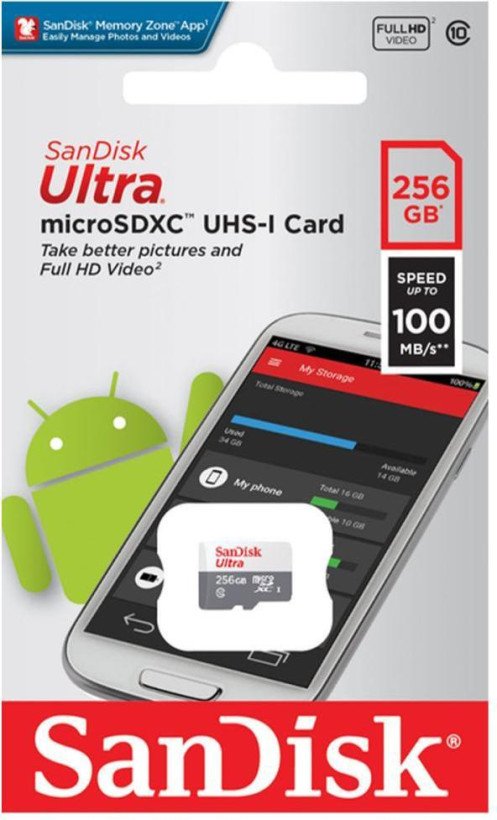 Карта пам&#039;яті SanDisk 256 GB microSDHC UHS-I Ultra (SDSQUNR-256G-GN3MN)  Фото №1