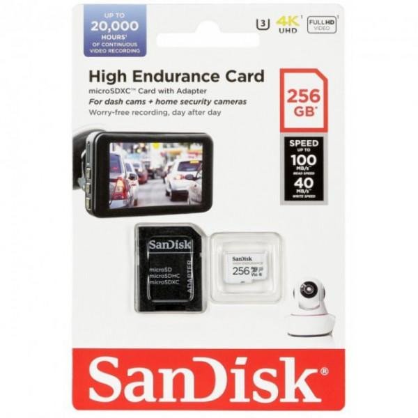 Карта пам&#039;яті SanDisk 256 GB microSDXC High Endurance UHS-I U3 V30 + SD adapter SDSQQNR-256G-GN6IA  Фото №0