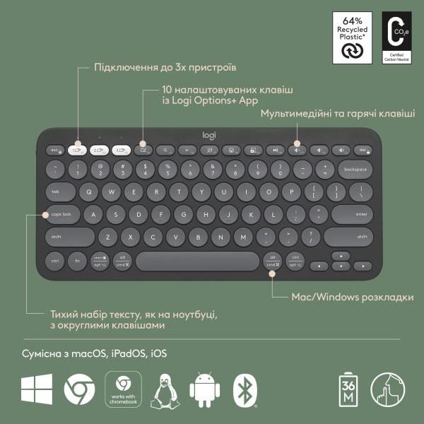 Клавиатура Logitech Pebble Keys 2 K380s Tonal Graphite (920-011753)  Фото №4