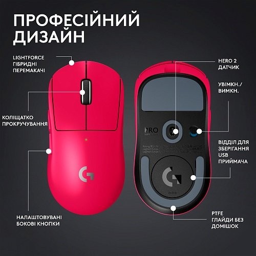 Миша Logitech G Pro X Superlight 2 Lightspeed Wireless Magenta (910-006797)  Фото №10