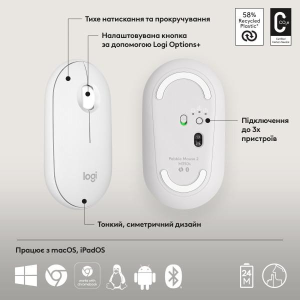 Мышь Logitech Pebble Mouse 2 M350s Tonal White (910-007013)  Фото №4