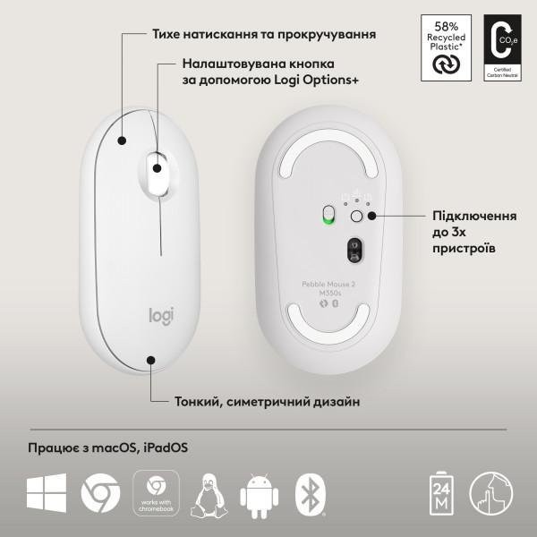 Миша Logitech Pebble Mouse 2 M350s Tonal White (910-007013)  Фото №5