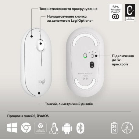 Мышь Logitech Pebble Mouse 2 M350s Tonal White (910-007013)  Фото №4