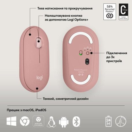 Мышь Logitech Pebble Mouse 2 M350s Tonal Rose (910-007014)  Фото №4