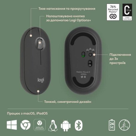 Мышь Logitech Pebble Mouse 2 M350s Tonal Graphite (910-007015)  Фото №4