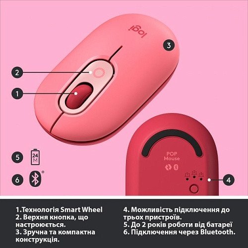 Миша Logitech POP Mouse Bluetooth Heartbreaker Rose (910-006426, 910-006548)  Фото №9