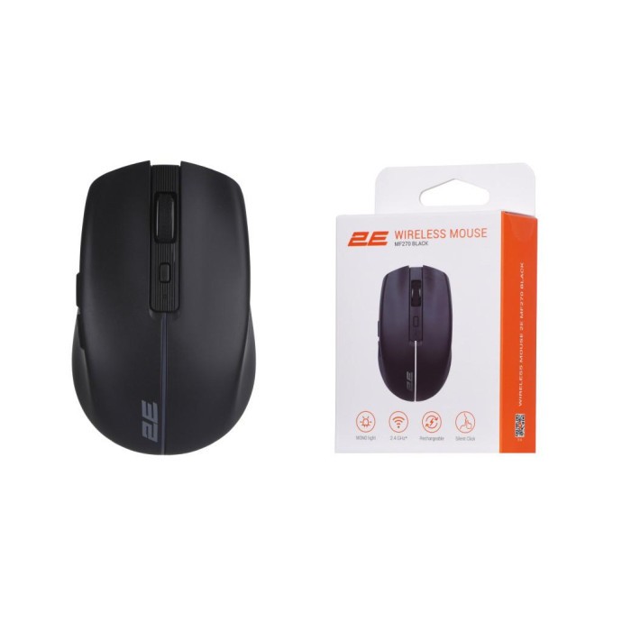 Мишка 2E MF270 Silent Rechargeable Wireless Black (2E-MF270WBK.) (UA)  Фото №1