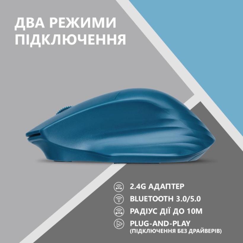 Мышка 2E MF280 Silent Wireless/Bluetooth Blue (2E-MF280WBL) (UA)  Фото №3