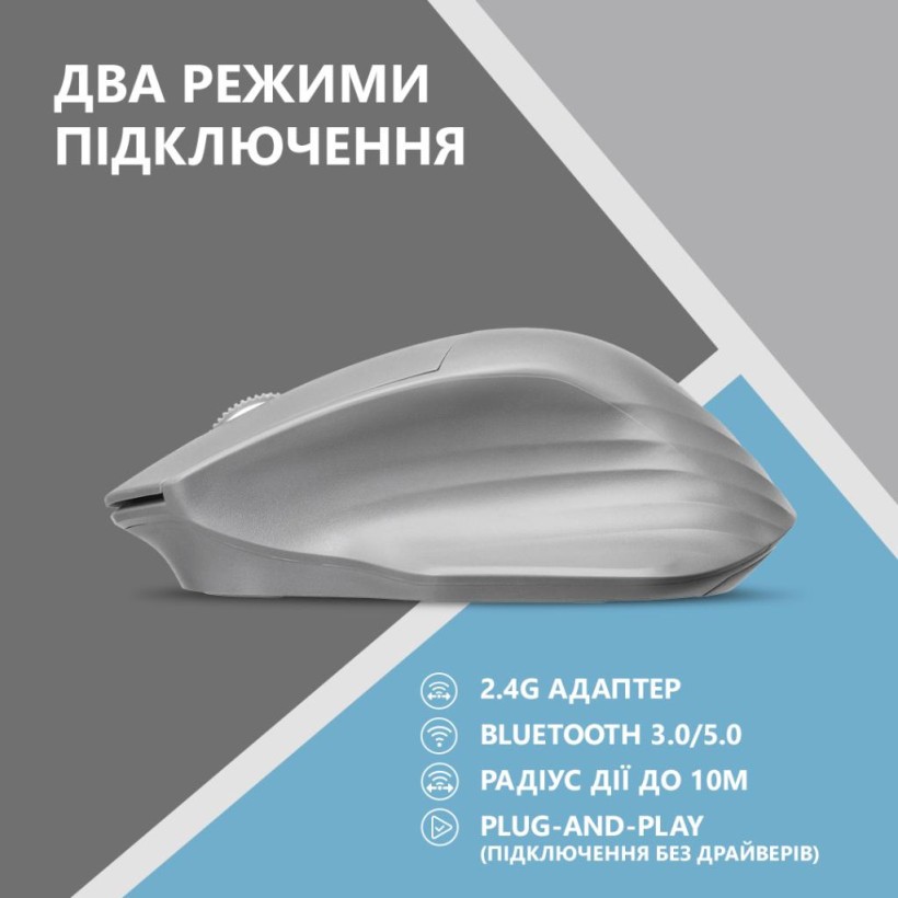 Мышка 2E MF280 Silent Wireless/Bluetooth Gray (2E-MF280WGR) (UA)  Фото №3