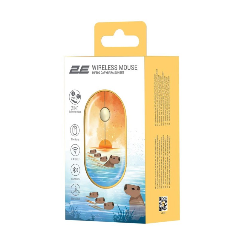 Мишка 2E MF300 CAPYBARASUNSET Silent Wireless/Bluetooth Yellow (2E-MF300WCAPIBARAYW) (UA)  Фото №4
