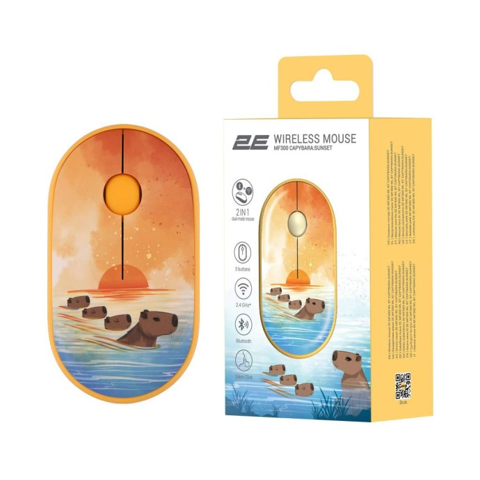 Мишка 2E MF300 CAPYBARASUNSET Silent Wireless/Bluetooth Yellow (2E-MF300WCAPIBARAYW) (UA)  Фото №5