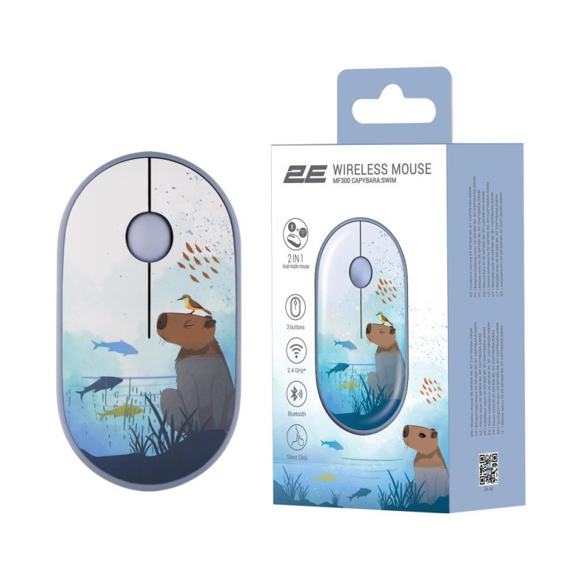 Мишка 2E MF300 CAPYBARASWIM Silent Wireless/Bluetooth Blue (2E-MF300WCAPIBARABL) (UA)  Фото №5