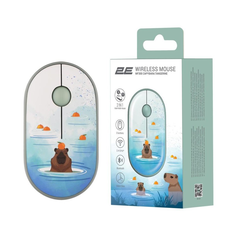 Мишка 2E MF300 CAPYBARATANGERINE Silent Wireless/Bluetooth Green (2E-MF300WCAPIBARAGN) (UA)  Фото №5