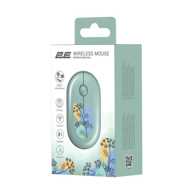 Мышка 2E MF300 FLORADILL Silent Wireless/Bluetooth Green (2E-MF300WFLORAGN) (UA)  Фото №4