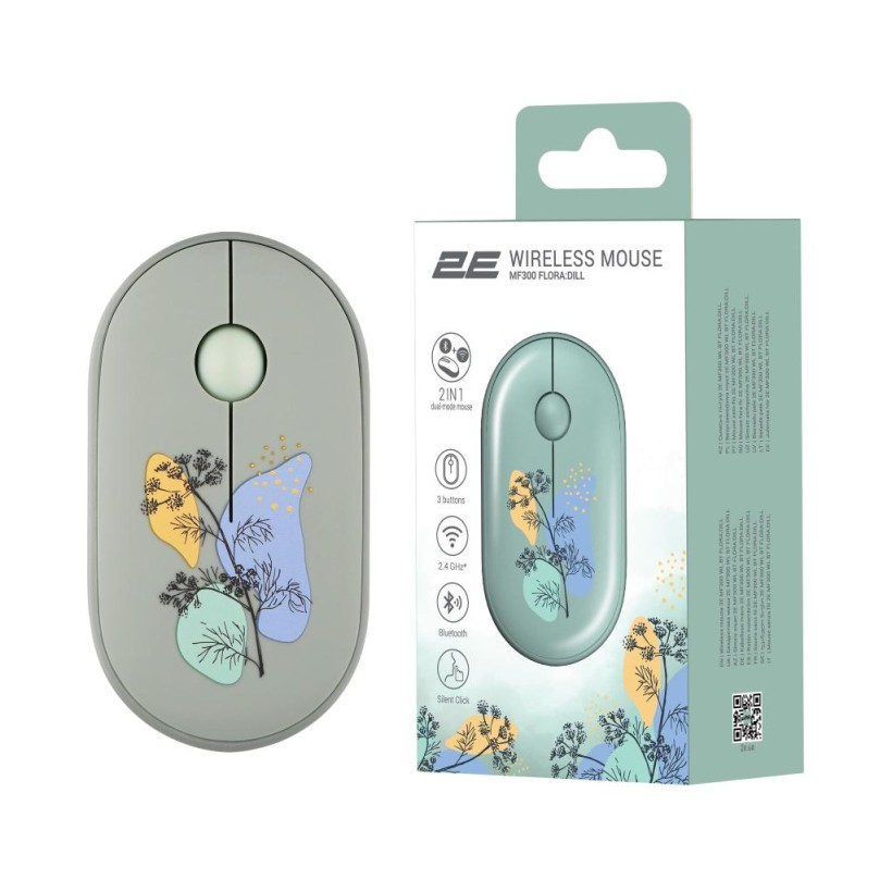 Мышка 2E MF300 FLORADILL Silent Wireless/Bluetooth Green (2E-MF300WFLORAGN) (UA)  Фото №5