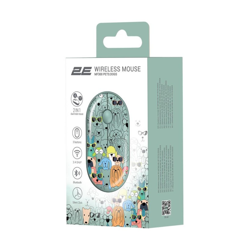 Мишка 2E MF300 PETSDOGS Silent Wireless/Bluetooth Green (2E-MF300WPETSGN) (UA)  Фото №4
