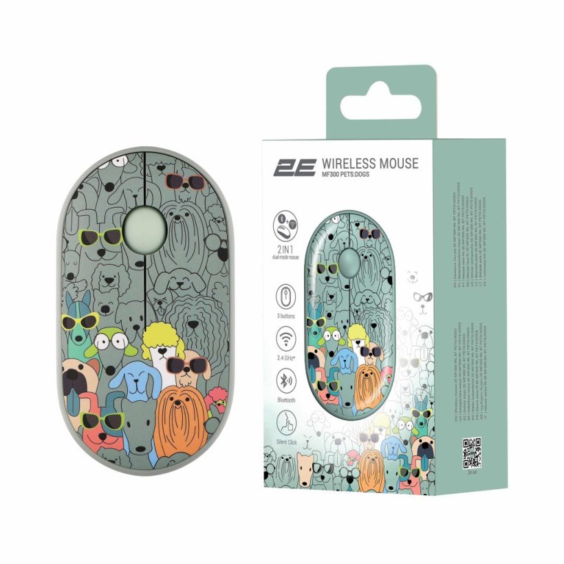 Мишка 2E MF300 PETSDOGS Silent Wireless/Bluetooth Green (2E-MF300WPETSGN) (UA)  Фото №5