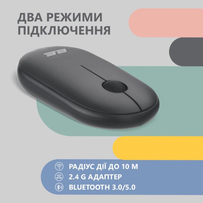 Мышка 2E MF300 Silent Wireless/Bluetooth Graphite Black (2E-MF300WBK) (UA)  Фото №3
