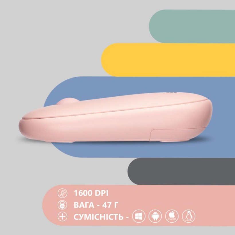 Мышка 2E MF300 Silent Wireless/Bluetooth Mallow Pink (2E-MF300WPN) (UA)  Фото №4