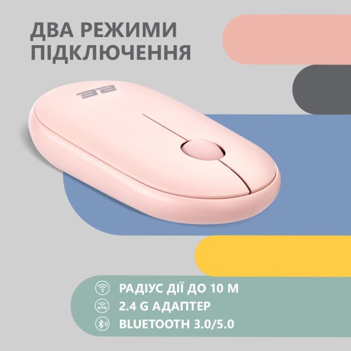 Мышка 2E MF300 Silent Wireless/Bluetooth Mallow Pink (2E-MF300WPN) (UA)  Фото №3