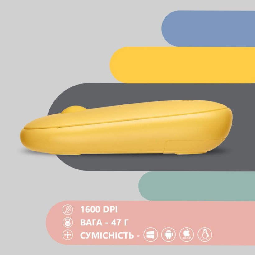 Мишка 2E MF300 Silent Wireless/Bluetooth Sunny Yellow (2E-MF300WYW) (UA)  Фото №4