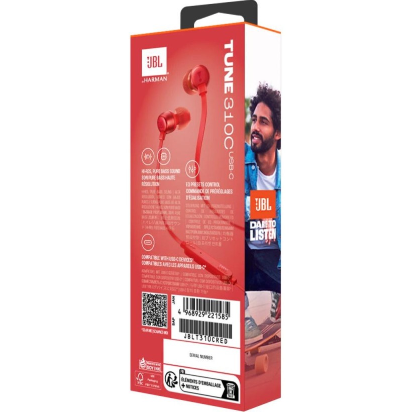 Наушники с микрофоном JBL Tune 310C Red (JBLT310CRED)  Фото №5
