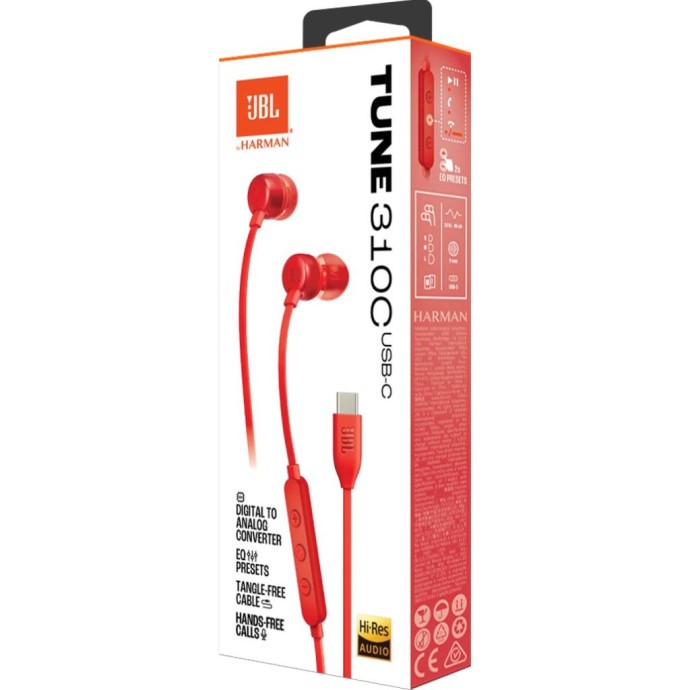 Наушники с микрофоном JBL Tune 310C Red (JBLT310CRED)  Фото №4