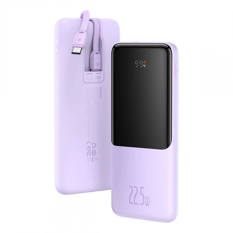 Внешний аккумулятор (повербанк) Baseus Elf Digital Display Fast Charge Power Bank 10000mAh 22.5W Purple (PPJL010005)  Фото №0