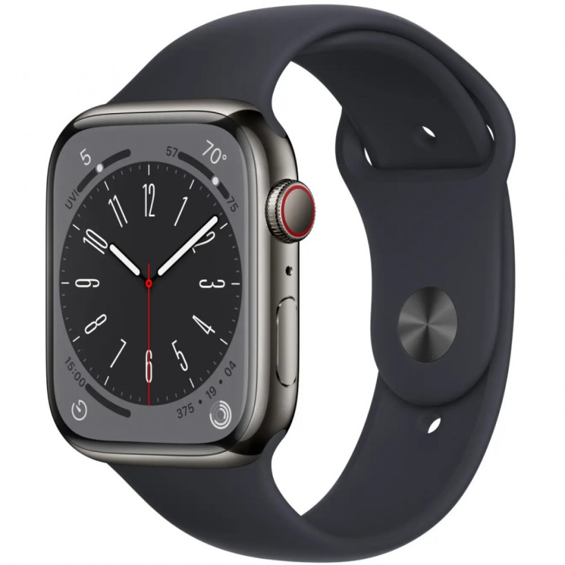 Смарт-годинник Apple Watch Series 8 GPS + Cellular 45mm Graphite S. Steel Case w. Midnight S. Band (MNKU3)  Фото №0