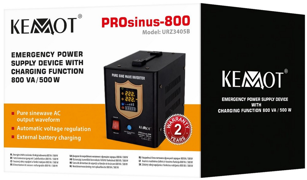 Гибридный ИБП/инвертор Kemot PROsinus-800 12V 230V 800VA/500W (URZ3405B)  Фото №2