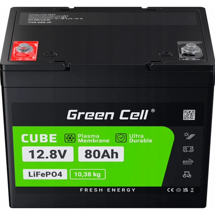 Аккумулятор для ИБП Green Cell LiFePO4 12V (12.8V/80Ah/1024Wh) (CAV12)  Фото №0