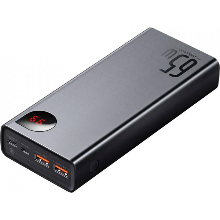 Внешний аккумулятор (павербанк) Baseus Adaman Metal Digital Display Quick Charge Power Bank 65W 20000mAh Black (PPIMDA-D01, PPADM-65S)  Фото №1