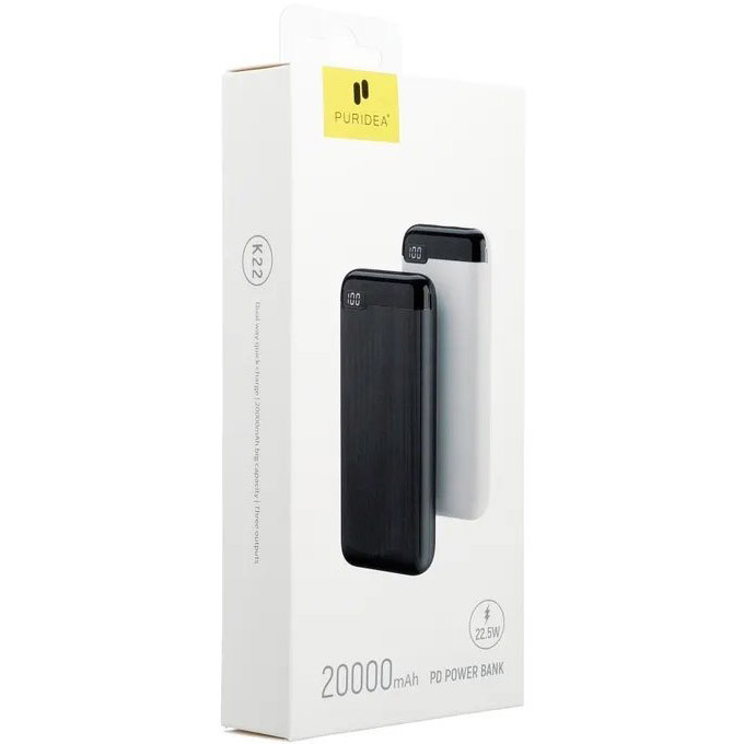 Внешний аккумулятор (Power Bank) Puridea K22 PD3.0, QC3.0, 22.5W 20000mAh Black  Фото №3